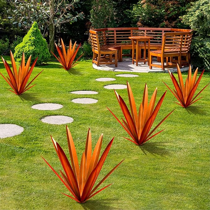 TOMBABY Large Leaf Thickened Metal Agave Plant Outdoor Decoration Desert Courtyard Art Plant Garden Decoration Outdoor Metal Art Floral Gift (2, Green)