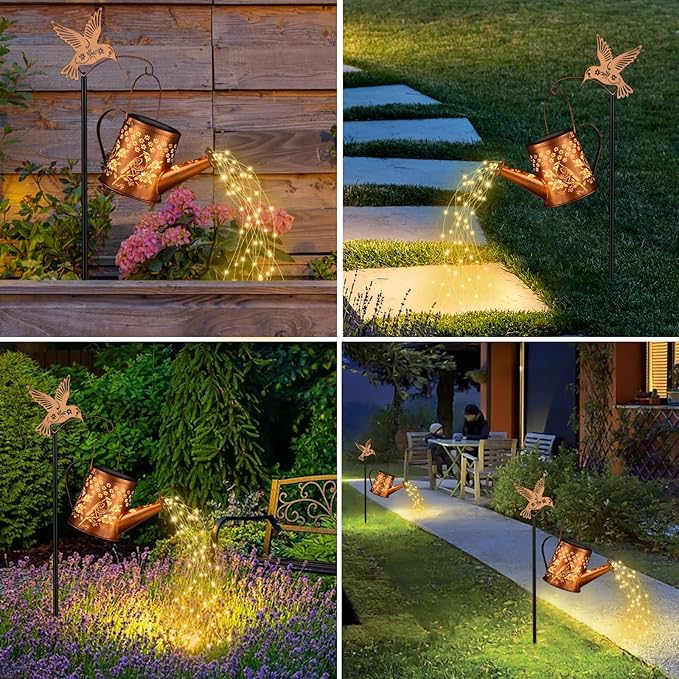 Gifts for Mom, Cardinal Solar Lantern Outdoor Waterproof, Outside Metal Watering can Landscape Lights for Garden Yard Patio Pathway Decor Birthday Gifts for Women Grandma -with Pole