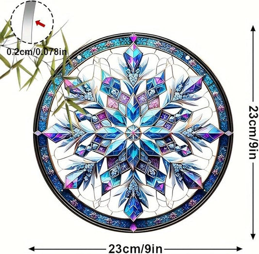 Banax Snowflake Hanging Stained Glass for Windows,23cm/9 inch Hand-Painted Sun Catcher Garden Hangings Christmas Mother's Day, Valentine's Day Ornaments Festival Gift