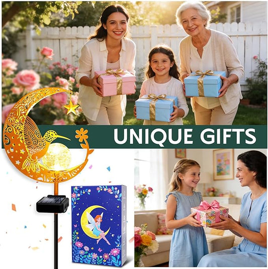 ZNYCYE Solar Lights Outdoor Decorative Moon Hummingbird Solar Stake Lights Mothers Day Gifts for Mom Women Grandma,Hummingbird Garden Decor Waterproof for Walkway, Yard, Lawn, Patio (Warm White)