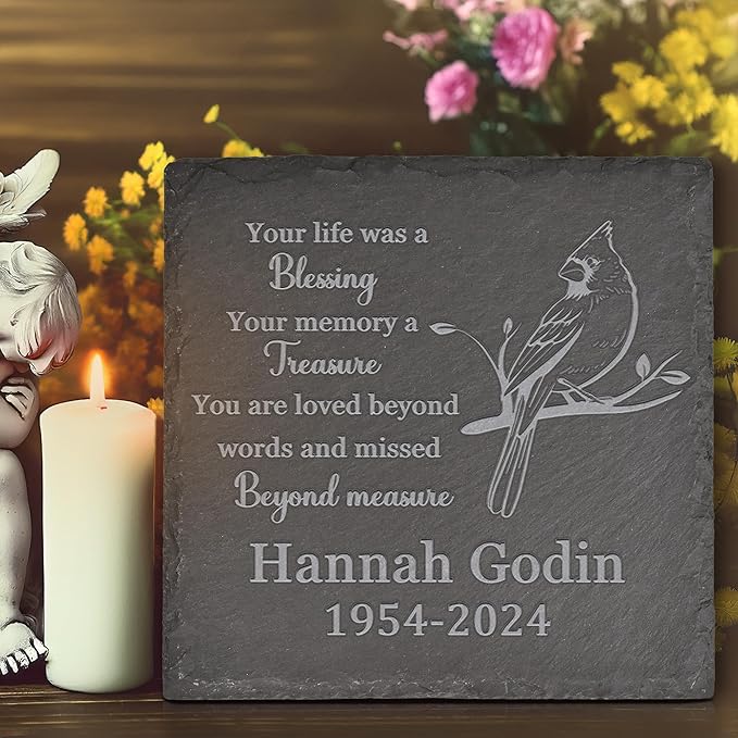 Memorial Garden Stone, Memorial Stone, Personalized Memorial Gifts, Sympathy Gifts for Loss of Loved One, Bereavement Gifts for Loss of Father Mother - Your Life was a Blesing - Square