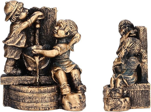 Pwshymi Little Boy Girl Playing Water Statue Standing Sculpture Fountains Outdoor Water Fountains Garden Fountains Outdoor Ornament for Home Decoration Art