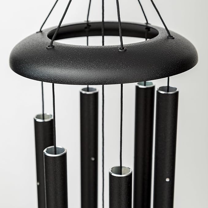 Corinthian Bells 27" Double Heart Wind Chime – Black – Engraved Intertwined Hearts with Ivy Circle – Romantic Gift for Weddings, Anniversaries & Loved Ones