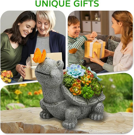 WENYLE Solar Outdoor Statues,Turtle Garden Sculptures with Succulent,Lawn Decor Tortoise Garden Figurine for Patio,Yard Unique Christmas Birthdays Gift for Mom Grandma