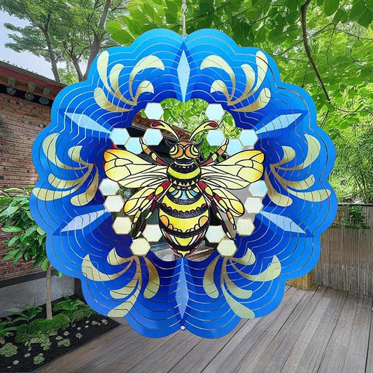 Wind Spinner, 3D Hanging Wind Spinner Ornament, Gifts for Women Mom Grandma, 12inch Metal Wind Kinetic Sculpture for Outdoor&Indoor Decor, Yard Art, Garden Decoration (Bee-Spinner)
