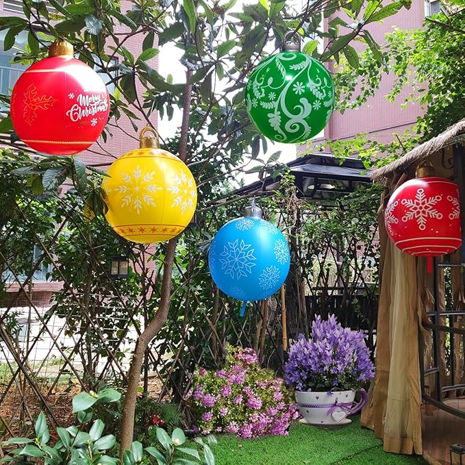 21 inch Inflatable Christmas Balls Ornaments, Christmas Decoration LED Lights with PVC, Giant Xmas Party Supplies, Garden Glow Up Balls with Remotes, Hanging Disco Balls Decor for Outdoor 2Green