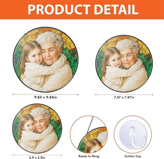 Personalized Stained Glass Window Hanging Ornament, Custom Grandma and Grandkids Photo Decoration, Unique for Mother’s Day, Birthday or Christmas, Keepsake Home Window Art for Grandma