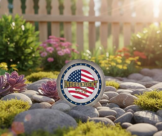 Magnolia Garden 10-Inch Independent Since 1776 Patriotic Stepping Stone – American Flag Resin Garden Walkway Tile – Red White and Blue Outdoor Accent – USA Pride Decoration & Veteran/Military Gift