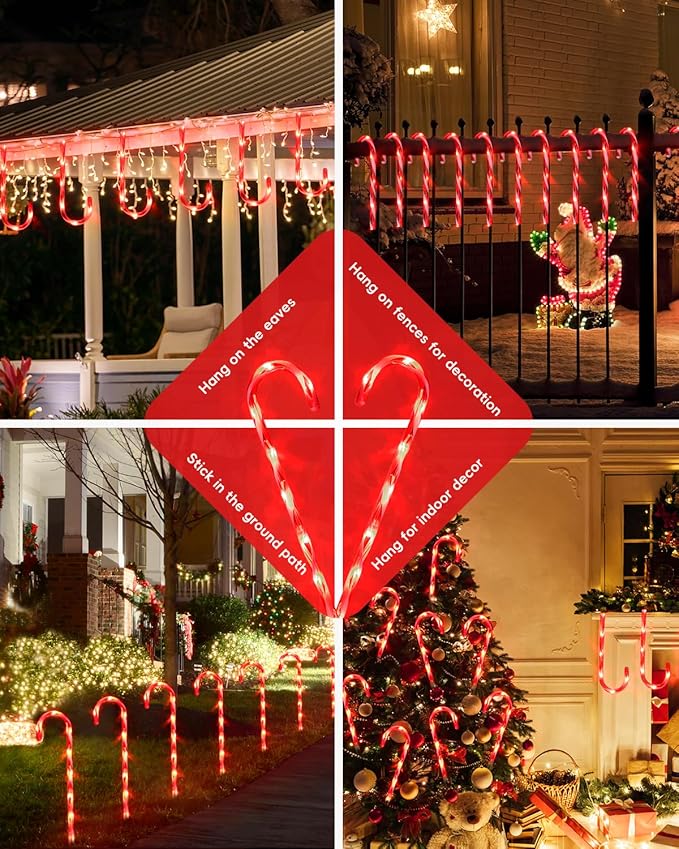 COOLWUFAN 12 Pack Christmas Candy Cane Pathway Markers, 17'' Christmas Outdoor Decorations Pathway Lights with 60 Warm Lights for Indoor and Outdoor Xmas Holiday Party Patio Yard Decor