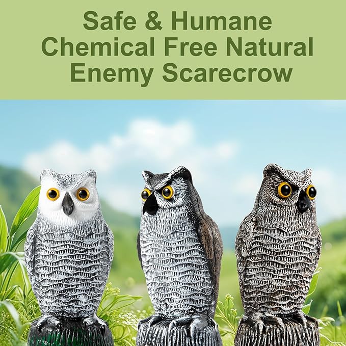 OFFO Plastic Owl Scarecrow for Halloween Decorations Outdoor Garden, Yard, Pool Decoration, 8.3 in Height, Snow Owl