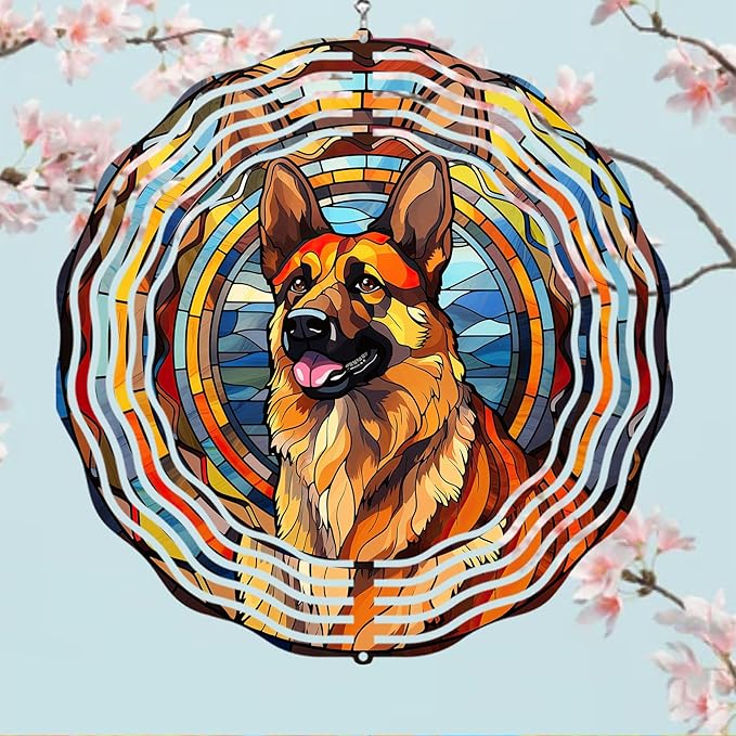 German Shepherd Dog Wind Spinners Outdoor Dog Memorial Gifts, 3D Metal Kinetic Hanging Garden Wind Spinner, Spinner Decor, Wind Sculptures for Outdoor & Indoor, Window, Yard Decor (German Shepherd 1)