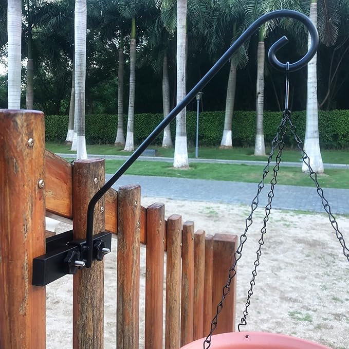 Deck Hook Rail Suitable for Hanging Flower Baskets Wind Chimes Planters Bird Feeders Lights, Heavy Duty Fence Deck Hook Rail Holds up to 15lbs with Ease Note: Pole Length: 16.5 inches