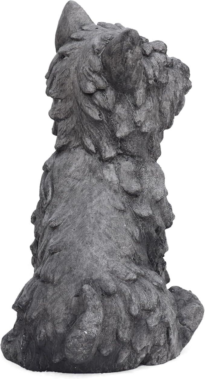 roomfitters Cricket Dog Cast Stone Garden Statue, 15-Inch Terrier Puppy Sculpture in Lightweight Concrete, Antique Gray