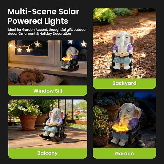 SOWSUN Solar Garden Statue Elephant, Outdoor Decor with Solar Lights for Patio Yard Lawn Balcony, Christmas/Birthday Gift for Mom Grandma Women