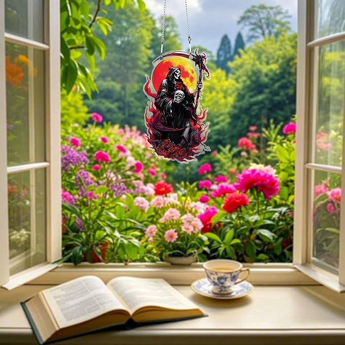 Halloween Grim Reaper Ornaments Colorful Window Hanging Decorations Home Wall Decor for Indoor Outdoor