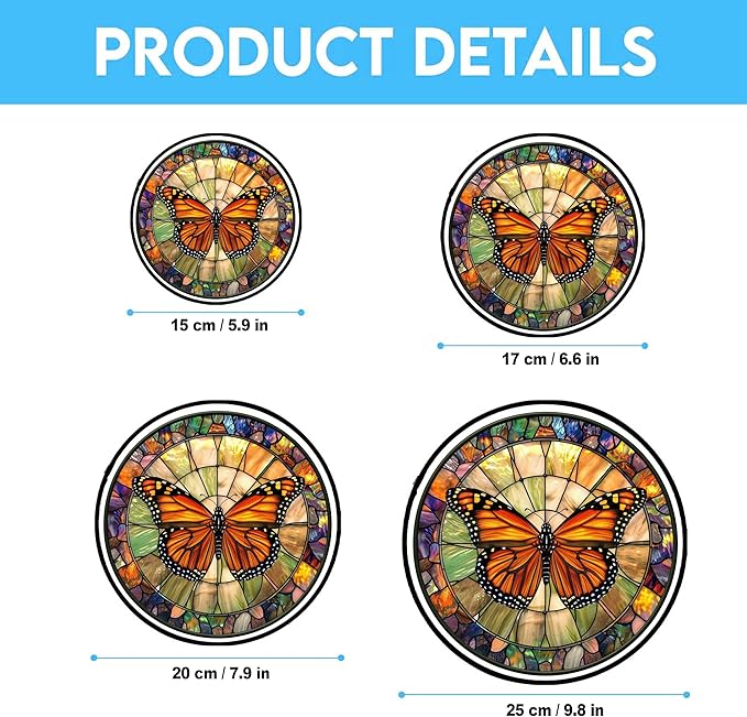 Monarch Butterfly Decor Stained Glass Suncatcher - Window Wall Hanging Ornament Hand-Painted Glass Panel Sun Catcher - Decoration for Home Garden Christmas Party Wedding Housewarming Gift