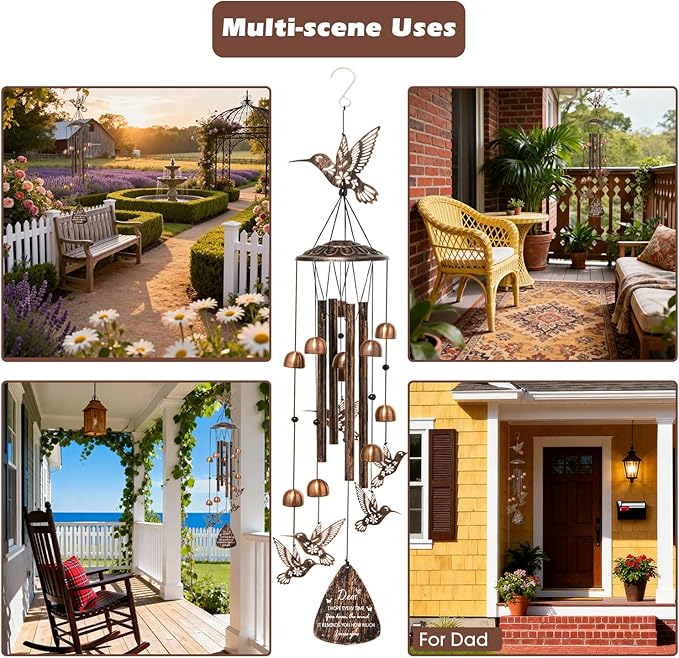 Hummingbird Wind Chimes for Outside,Metal Windchimes,Hummingbird Gifts for Women/Men, Hostess Gift for Family Friends, Home Decor
