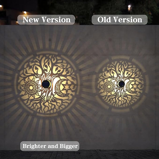 2 Pack Large Solar Fence Lights Metal Solar Powered Outdoor Wall Deck Step Lights Tree Theme Waterproof Fence Light for Garden Post Patio Backyard Yard Decor, Gardening Gifts for Women Mom Grandma