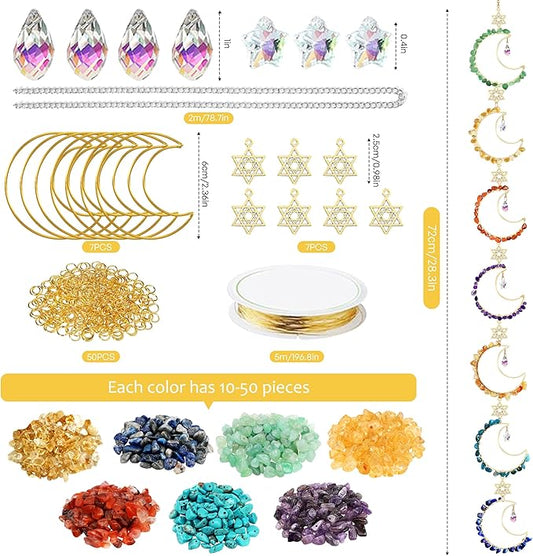 7 Chakra Sun Catcher Kit for Adults DIY Crystal Suncatcher Ornaments, Window Hanging Arts and Crafts, Moon Suncatcher Making Supplies Kit Hanging Ornaments Decor for Home Gifts (Moon)