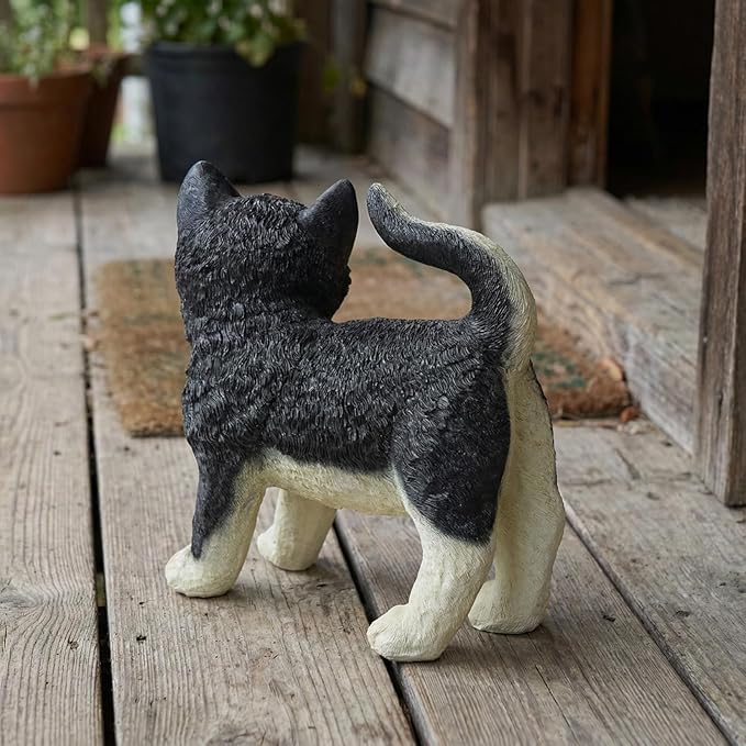 Tuxedo Standing Cat Statues Outdoor Decorative, Cat Memorial Statue for Yard Lawn Patio Porch, Garden Pet Grave Marker Figures,
