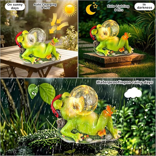 Solar Garden Outdoor Statues Frog, Lawn Decor Frogs Statue for Patio, Balcony, Yard Ornament - Unique Home Decor Gifts (Frog)