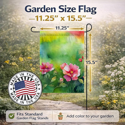 Caroline's Treasures Iowa Wild Prairie Roses in Watercolor Garden Flag Mailbox Flag Decorative Yard Flag Banner Outside Patio Artwork Yard Flower Beds, Garden Size, Multicolor