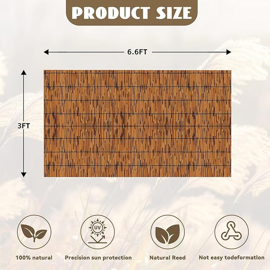 KOIUEYW Bamboo Reed Fencing, Light Russet Bamboo Screens Outdoor for Patio, Decorative Balcony Privacy Screen Reed Fence Rolls Curtains for Garden Backyard, 3 x 6.6 FT