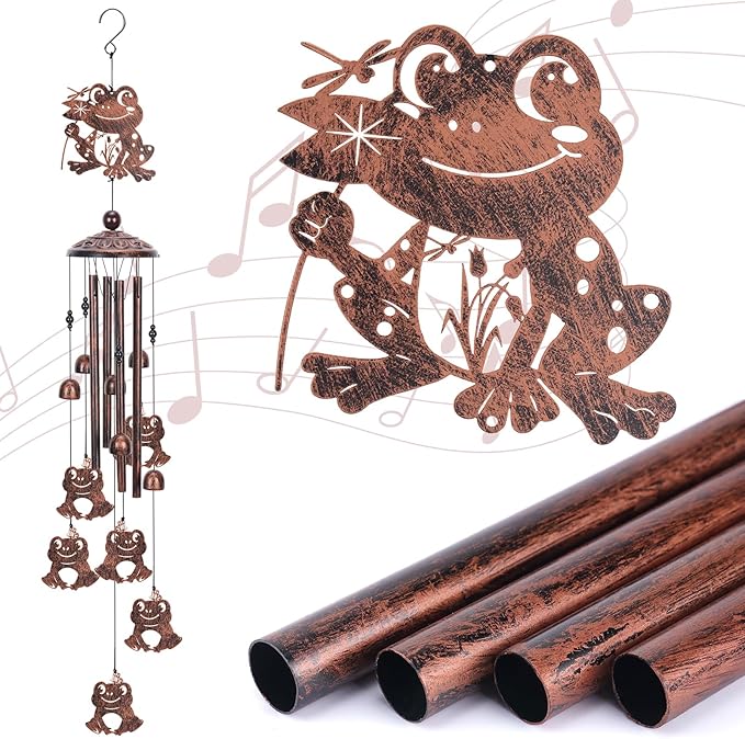 Frog Gifts Wind Chimes for Outside, Outdoors Metal Frogs Windchimes with S Hook for Women Men Mom Grandma, Sympathy Memorial Frog Gift for Birthday Home Patio Porch Backyard Yard Garden Decoration