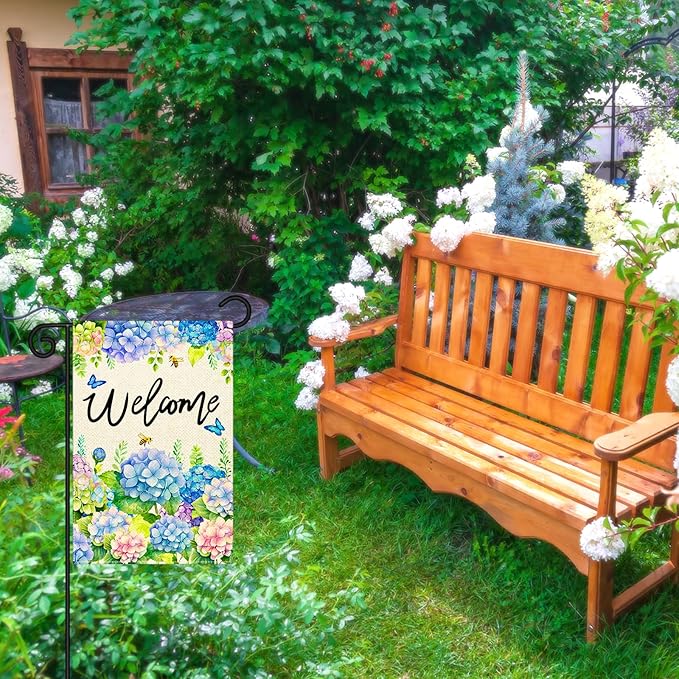 Nanafast Hydrangea Spring Garden Flag Double Sided 12x18 Inch Welcome Floral Garden Flags for Outside Yard Decoration