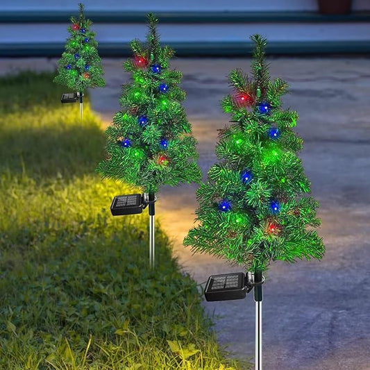 4PCS Solar Christmas Tree Garden Stake Lights Waterproof Christmas Decorations Tree Lights Outdoor Xmas Tree Light Christmas décor Pathway Lights Patio Yard(4PCS)
