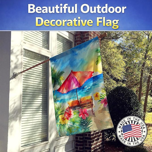Caroline's Treasures Hawaii Hawaiian Hibiscus in Watercolor House Flag Large Porch Sleeve Pole Decorative Outside Yard Banner Artwork Wall Hanging, Polyester, House Size, Multicolor
