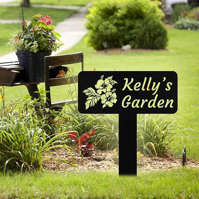 Personalized Metal Garden Signs with Stake, Custom Garden Name Signs for Outside Waterproof, Customized Name Sign Yard Lawn Gardens Decor Gardening Gifts for Moms Grandmas Gardeners