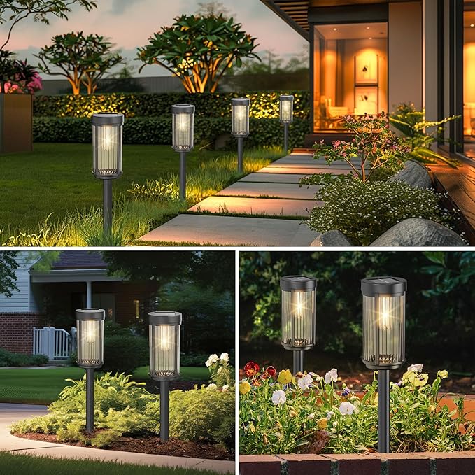 EXCMARK 2 Pack Outdoor Solar Lights Waterproof for Yard Garden Walkway Pathway Lawn Decorative Contemporary Landscape Lighting. (Warm White Light, 2)