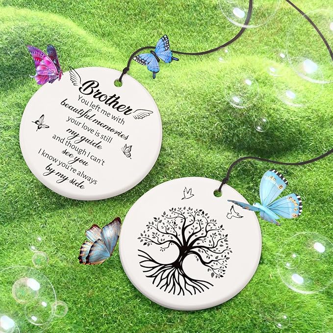 BeauGift Brother Memorial Gifts, 32" Ceramic Wind Chimes for Loss of Brother Sympathy Gifts, Bereavement Remembrance Memorial Gift for Loss of Brother