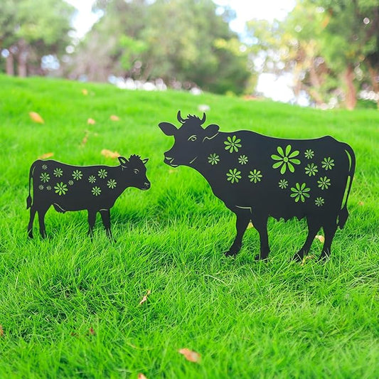 Cow Metal Stakes Garden Decor,Gifts for Women/Men/Cow Lovers,Black Silhouette Statues Outdside Decoration for Summer Garden Decor,Patio,Lawn,Backyard,Pathway,Forests,Walkway