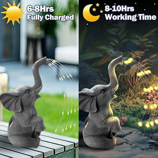 Solar Garden Decor Elephant Statue with LED String Lights, Waterproof Outdoor Decorative Elephant Figurine, Gardening Gifts for Women Mom Grandma, Unique Yard Art for Patio, Balcony, Lawn