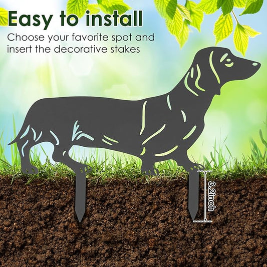 2PCS Dog Garden Statues, Iron Dachshund Garden Stakes, Rustproof Dog Statues Outdoor, Decorative Dogs Garden Stakes, Wrought Iron Modern Animal Abstract Dogs for Outdoor Lawn Ornaments Yard Sign