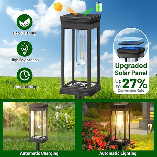 BesLowe Solar Pathway Lights Outdoor, 4-Pack Large LED Solar Light Outdoor Waterproof, Super Bright Outside Lights for Yard, Sun-Powered Landscape Lighting for Garden Walkway, Warm White