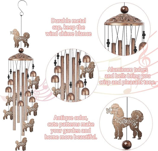 Poodle Wind Chime for Outside, Poodle Gifts for Women Men, Metal Dog Wind Chime Yard Art, Birthday Gift, Soothing Home Garden Patio Outdoor Indoor Decor for Dog Lover