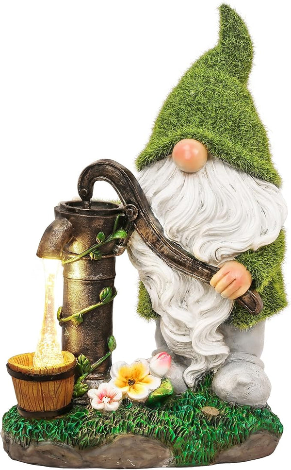 TERESA'S COLLECTIONS Garden Outdoor Decor, Garden Gnomes Decor with Solar Lights, St Patricks Decorations for Outdoor Decor, Waterproof Resin Decorations for Porch Patio, Gift for Dad and Mom, 9"