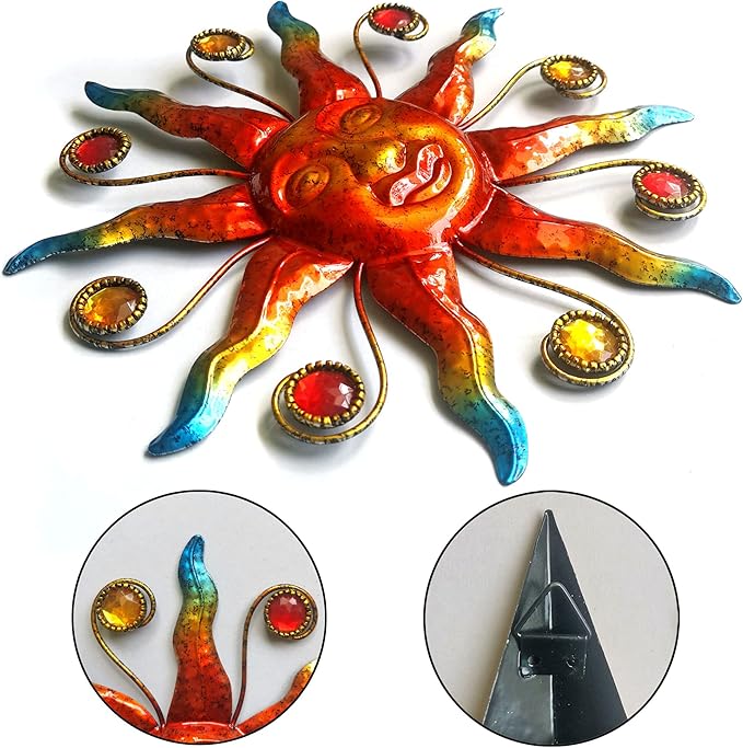 VividLadybug Celestial Wall Decoration Sculpture, Metal Wall Sculpture, Silhouette Wall Decoration, Metal Sun Moon Star Wall Art Sculpture Decoration, Set of 3