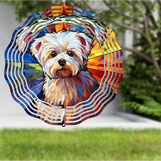 Maltese Dog Wind Spinner Pet Dog Memorial Gifts, Vibrant 3D Kinetic Aluminum Metal Yard Art, Loss of Dogs Sympathy Gifts, Hanging Outdoor Garden Decor, 8" Wind Sculptures for Patio, Porch (Maltese6)