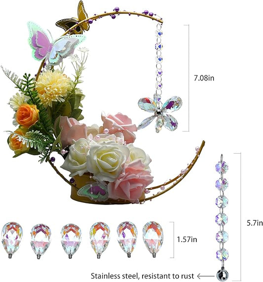 Flower Petal Crystal Suncatcher Hanging Crystals for Windows Sun Catcher Chandelier Lamp Tree Decor, Crystal Glass Ornaments (AB)