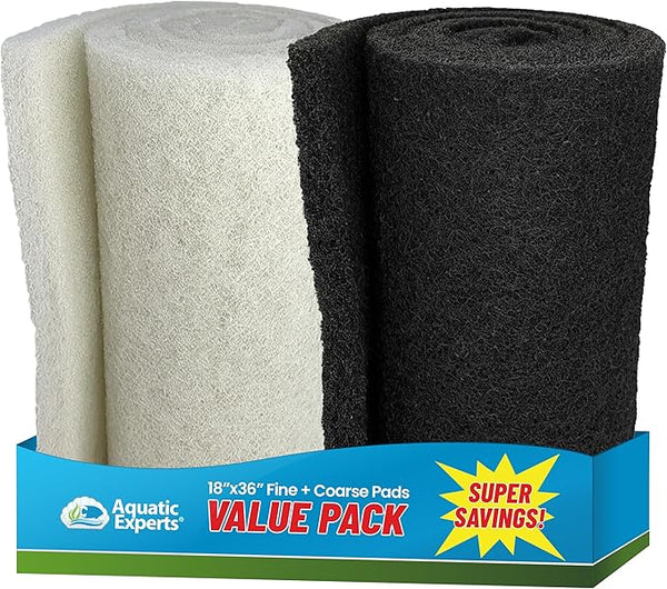 Aquatic Experts Classic Koi Pond Filter Pad Bundle – Fine & Coarse Bulk Roll Pond Filter Media, Ultra Durable Reusable Fish Pond Filter Material (Fine: 18" x 36", Coarse: 18" x 36")
