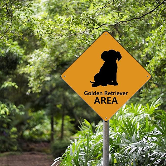 Caution Golden Retriever Crossing XING Tin Sign Golden Retriever Dog Area Warning Street Sign Golden Retriever Novelty Road Sign for Outdoor Home Driveway Garden Yard Park 12x12in
