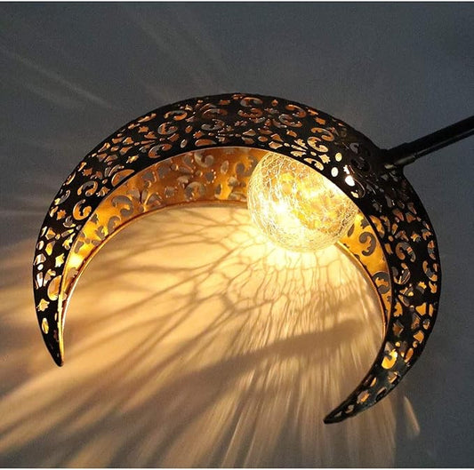 Solar Garden Light Outdoor Decorative, Moon Decor Crackle Glass Globe Garden Stake Metal Lights,Waterproof Warm White LED for Pathway, Lawn, Patio, Yard Ornaments for Outside