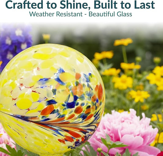 Sunnydaze 10-Inch Gazing Ball for Garden - Glass Gazing Globe for Outside - Garden Orb Yard Decor - Bright Summer Burst - Set of 2