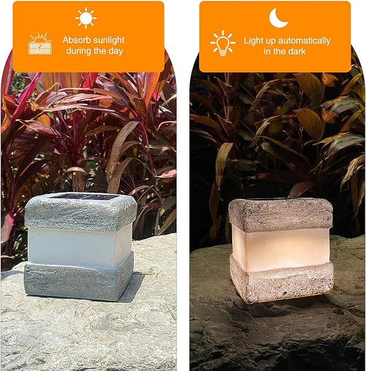 Larekook 2 Pack Solar Rock Lights Outdoor Halloween Decorations,Solar Lights Outdoor Waterproof Fake Rock Light with Warm LED Light for Lawn Landscape Decks Yard Pathway Garden Decor(Grey)