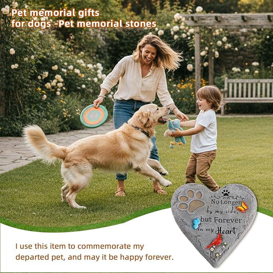Dog Memorial Stone with Paw Print, Cardinal & Butterfly Pet Loss Sympathy Gift 10 inch, Pet Grave Markers Dog Bereavement Gifts Heart-Shaped Doggy Passing Away Gifts