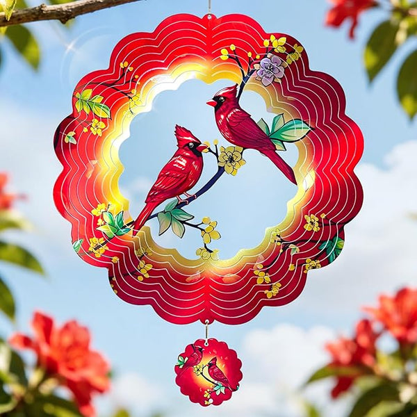 Cardinal Wind Spinner, IDEA SHOW 12Inch Metal 3D Kinetic Metal Wind Spinners, Cardinal Gift for Women, Mom, Garden & Yard Decor Outdoor/Indoor Decoration, Dynamic Art Hanging Sculpture (12In-Cardinal)